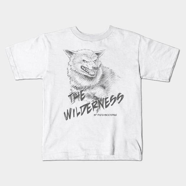 Wolf, The Wilderness- Gray Design Kids T-Shirt by sketchbooksage